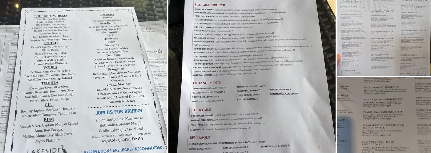 Lakeside Bar + Grill Menu