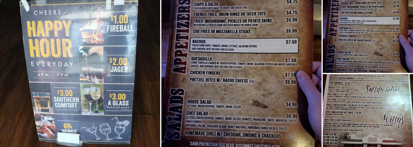 Cheers Menu