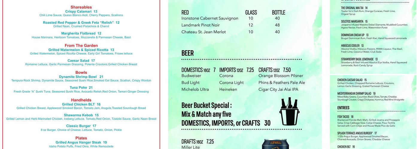 Splash Pool Bar & Grill Menu