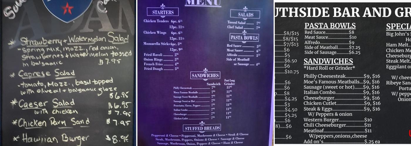 Southside Bar, Grill & Pool Room Menu