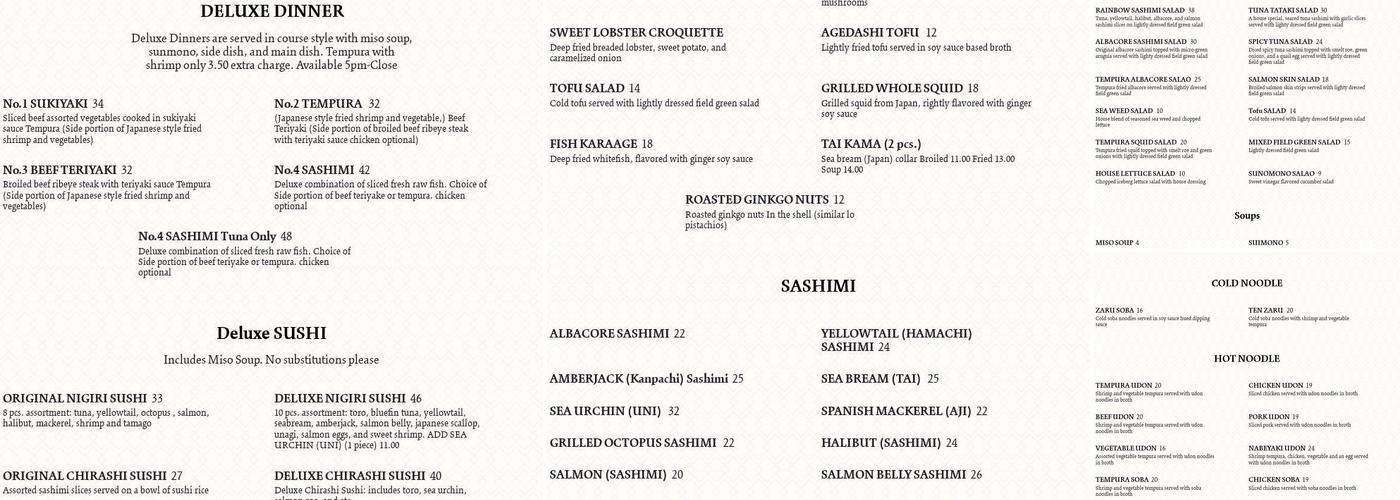 Chiba Japanese Restaurant Menu