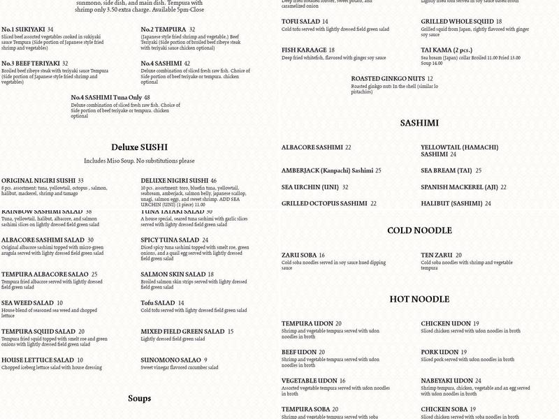 Chiba Japanese Restaurant Menu