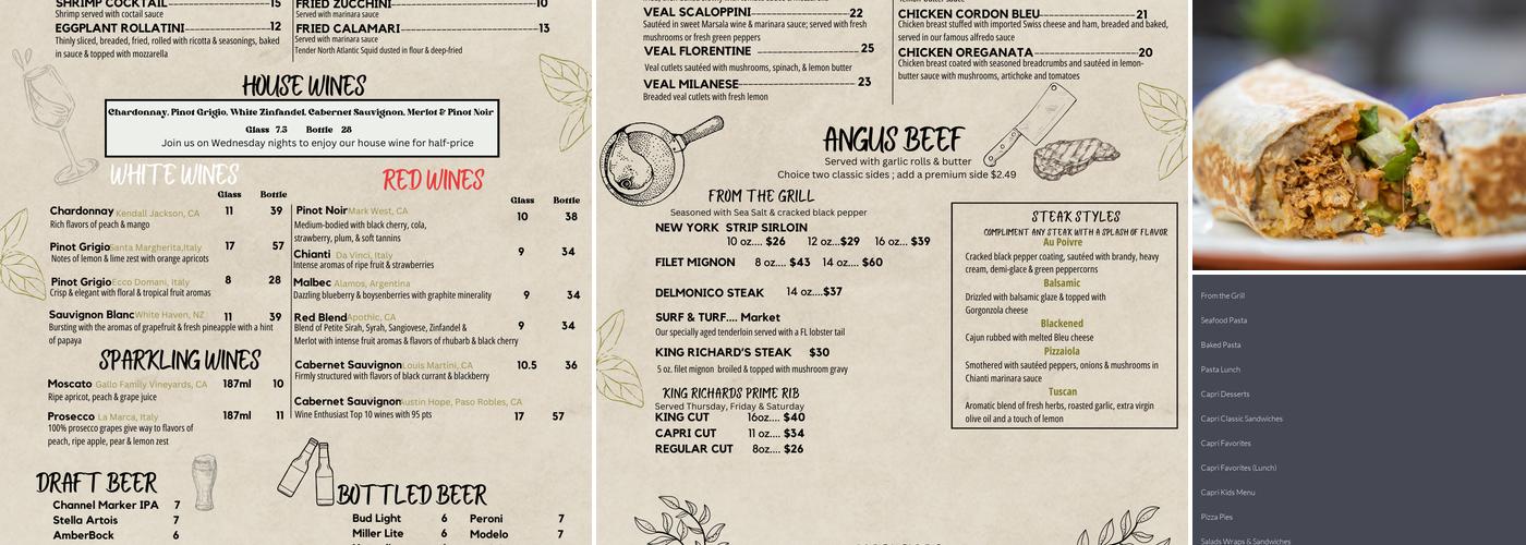 Capri Restaurant Menu