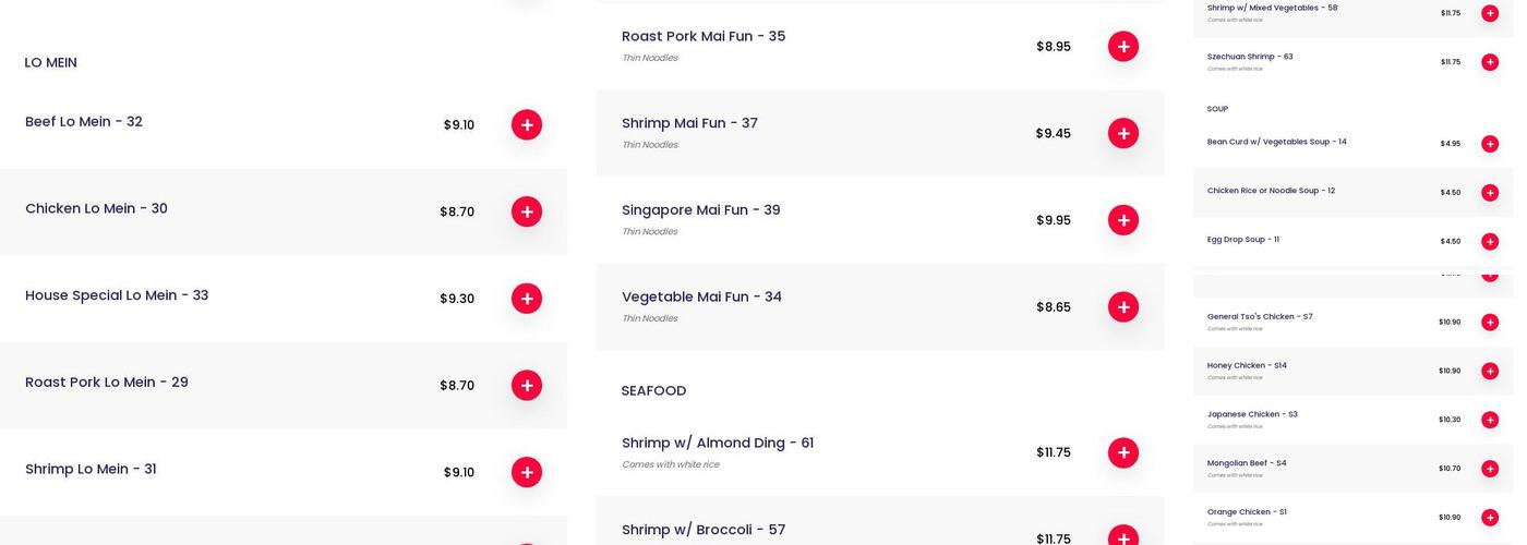 Hong Kong Buffet Menu