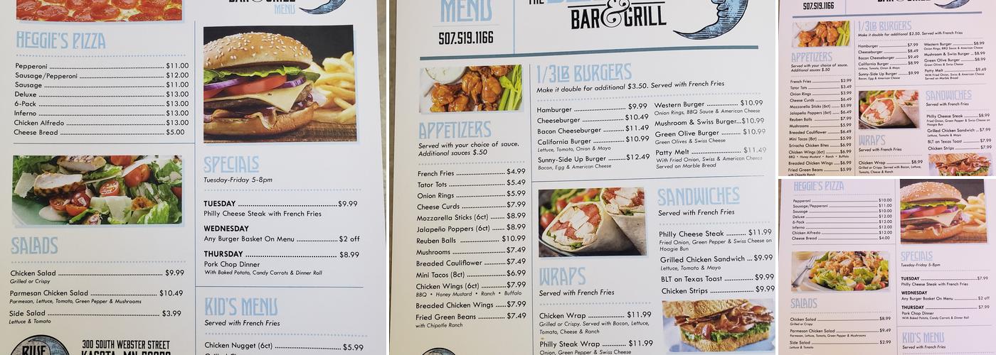 The Blue Moon Bar and Grill Menu