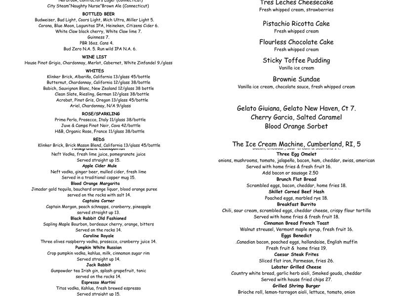 Black Rabbit Menu