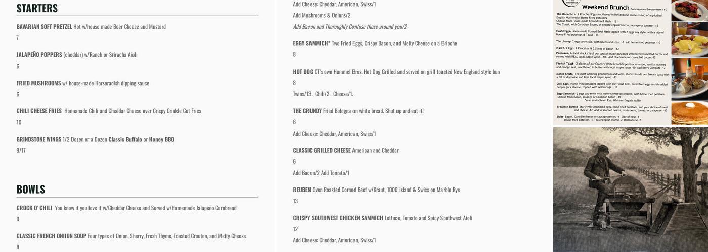 Grindstone Tavern Menu