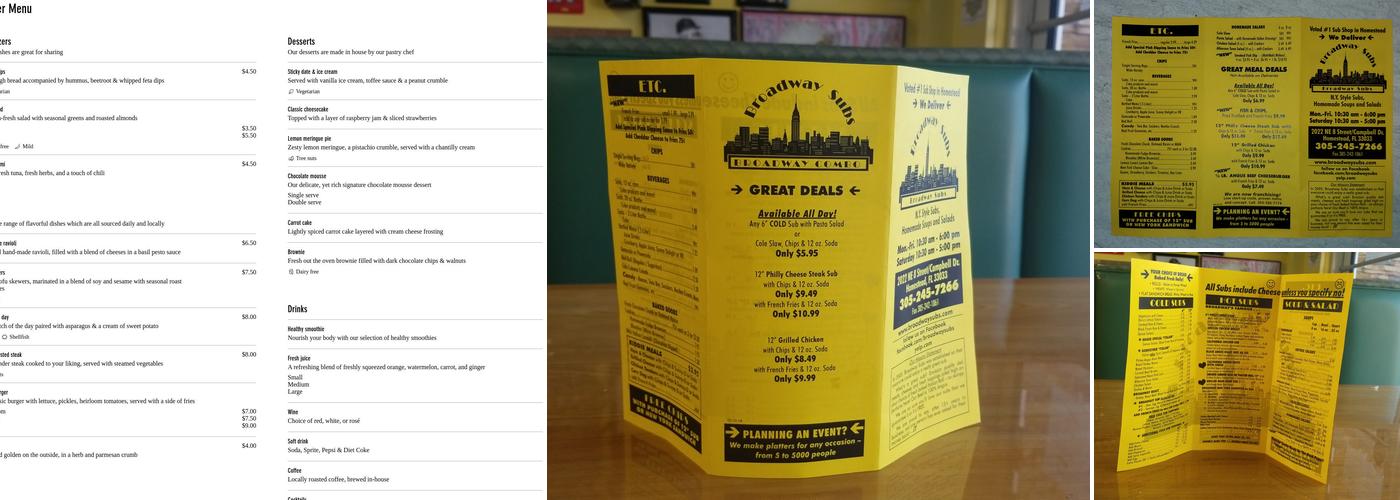 Broadway Subs Menu