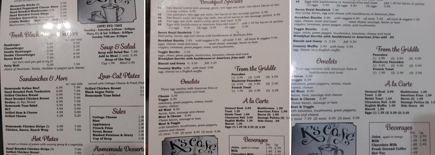 K's Cafe Menu