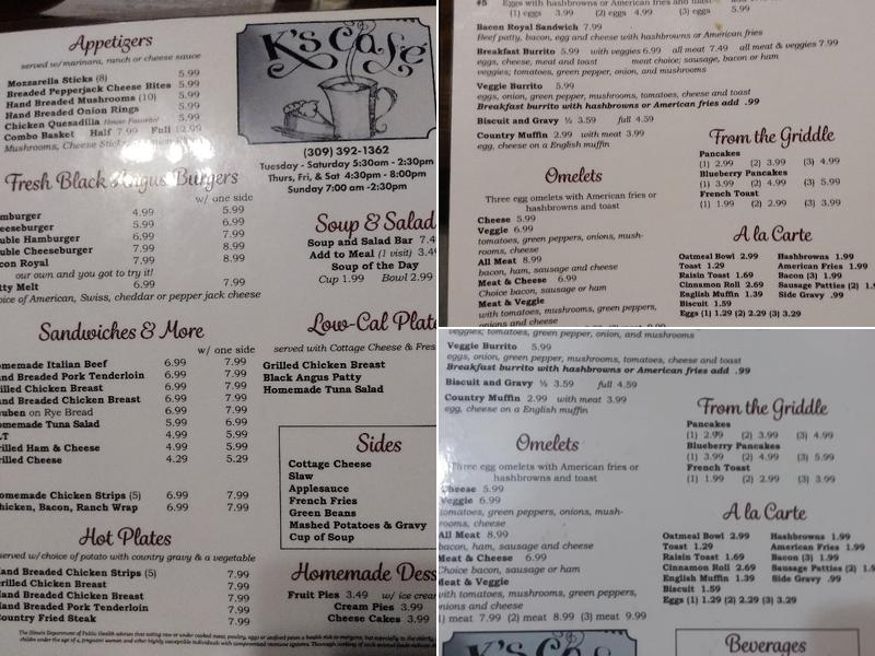 K's Cafe Menu