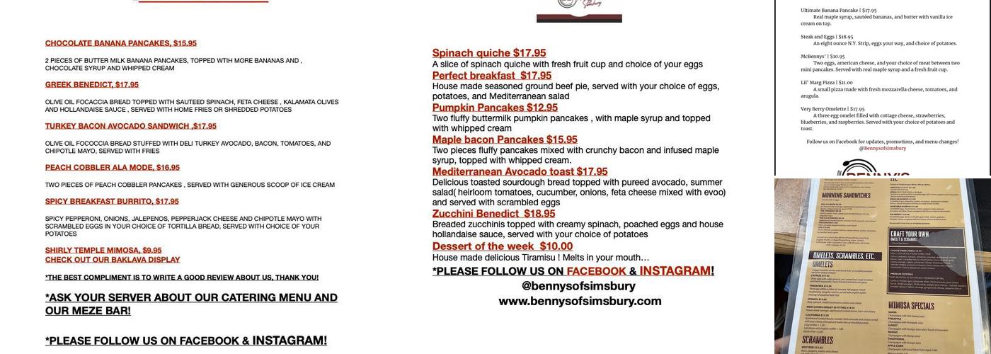 Benny's of Simsbury Menu