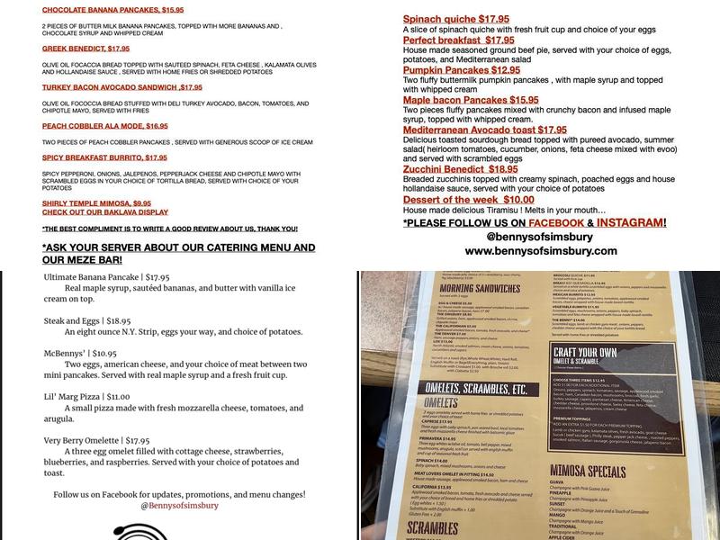Benny's of Simsbury Menu