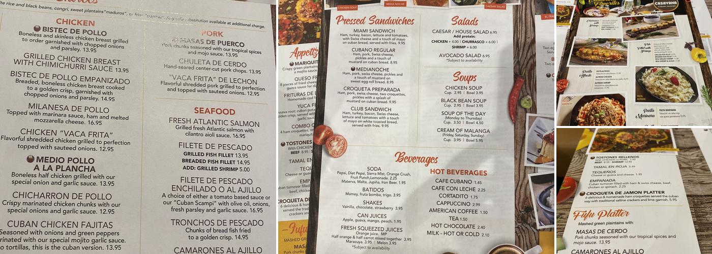Casavana Cuban Cuisine Menu