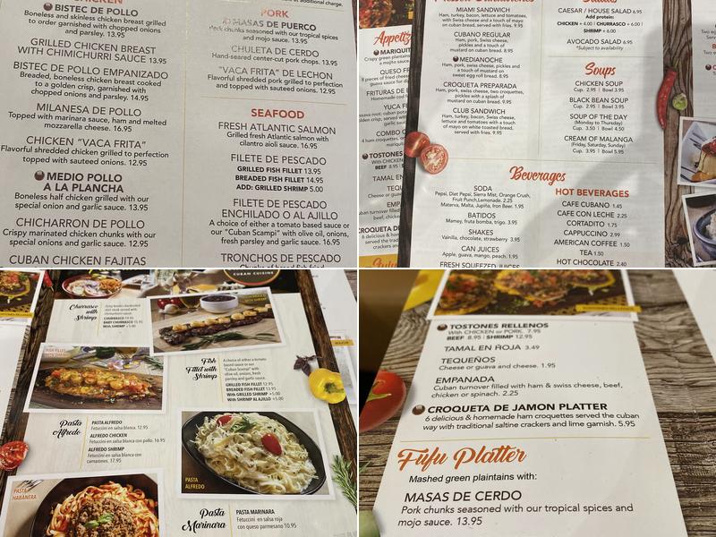 Casavana Cuban Cuisine Menu
