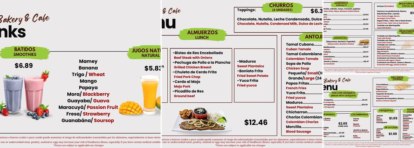 Genesis Bakery Menu