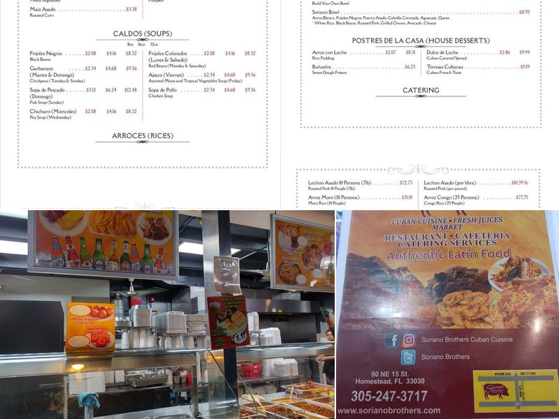 Soriano Brothers Cuban Cuisine Menu
