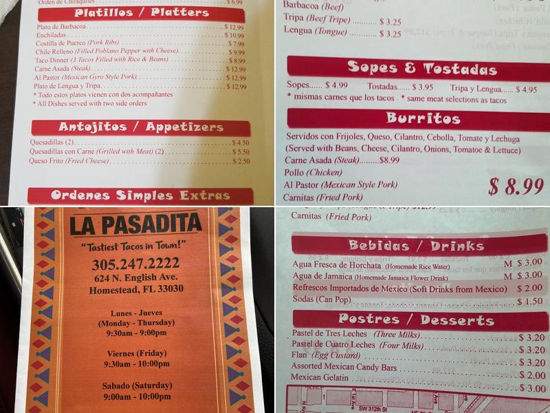 La Pasadita Menu