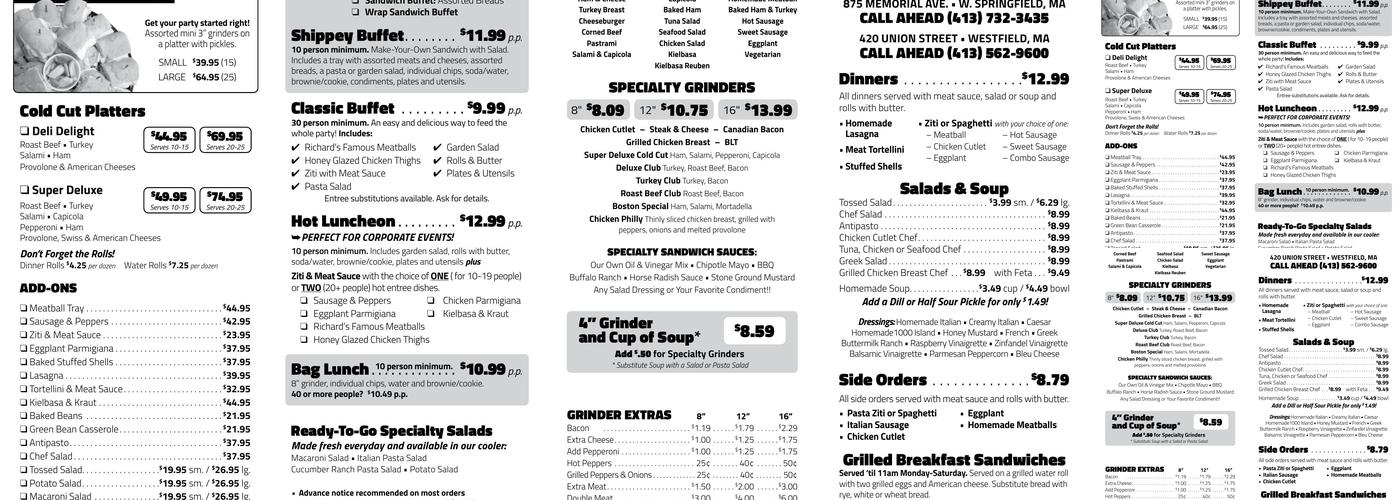 Richard's Grinders Menu