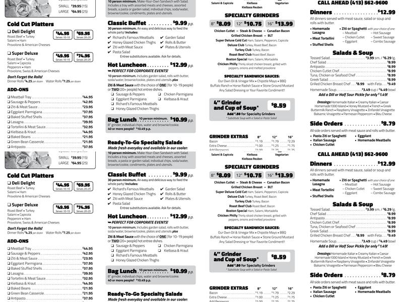 Richard's Grinders Menu