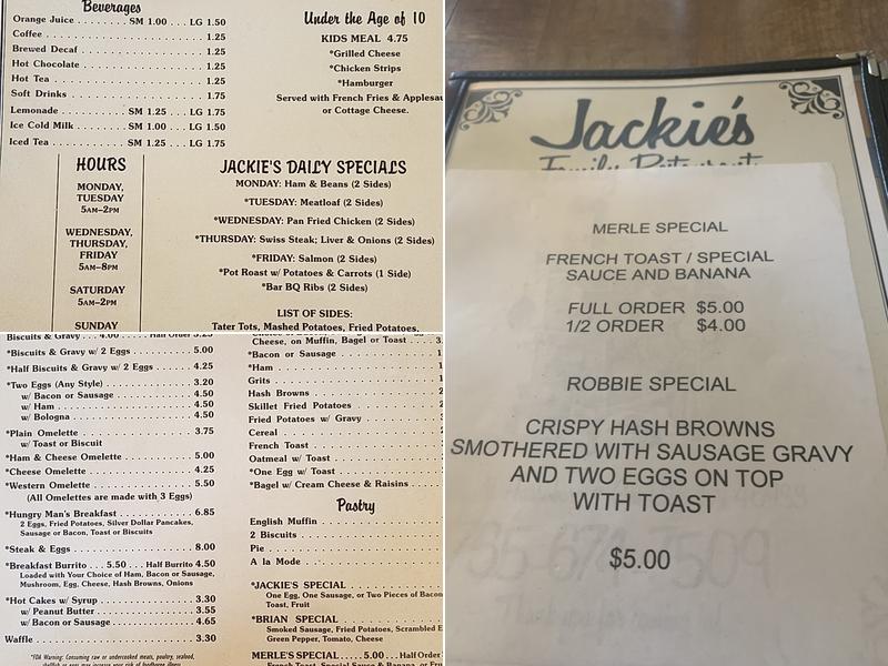 Jackie's Family Restaurant Menu