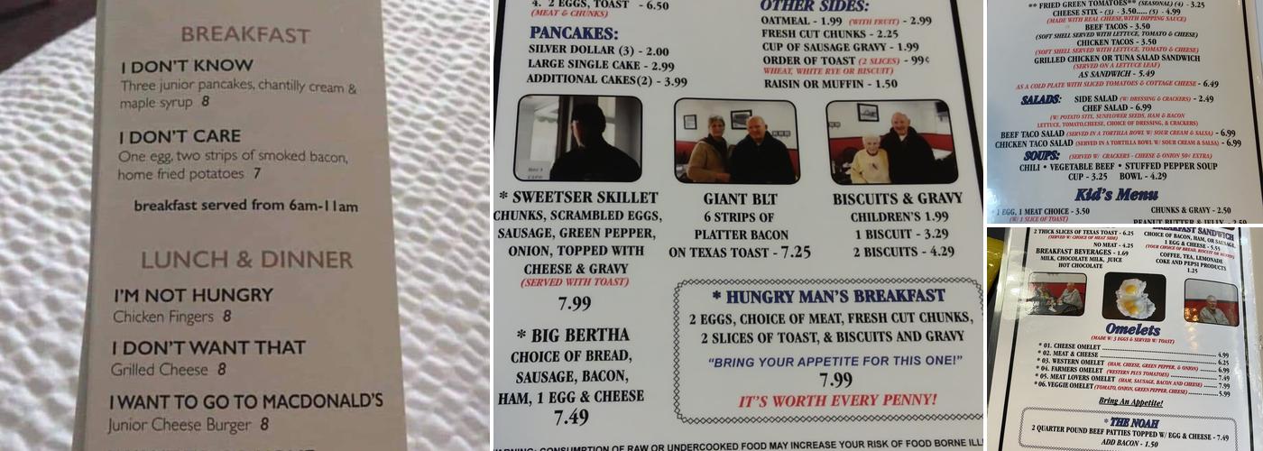 Sweetser Cafe Menu
