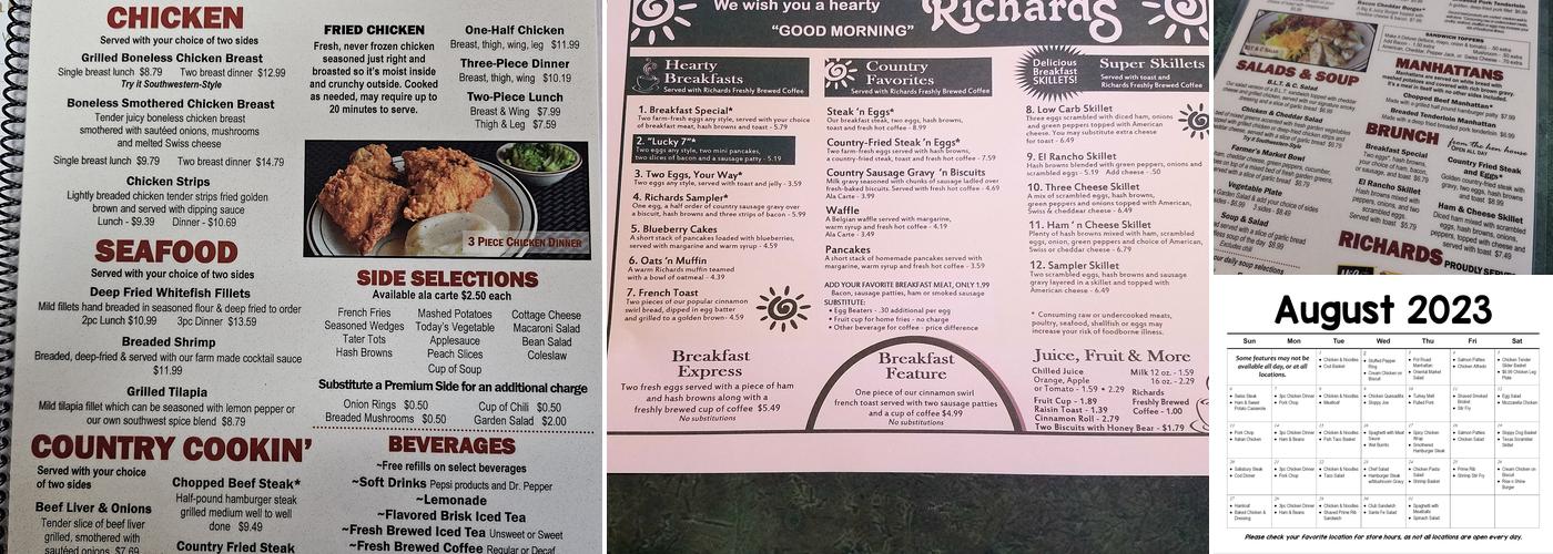 Richards Restaurant Menu