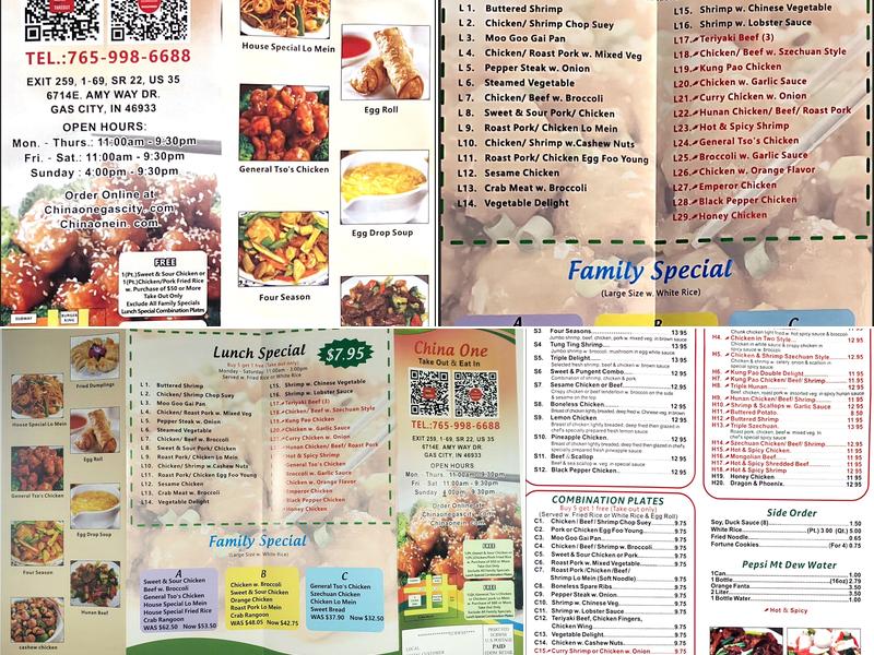 China One Menu