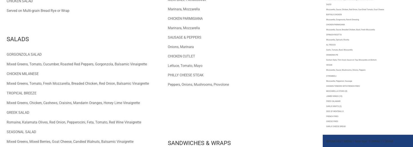 Sazio Express Menu