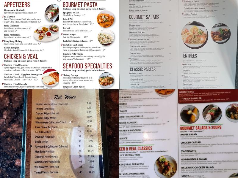 Fratellis Italian Restaurant Menu