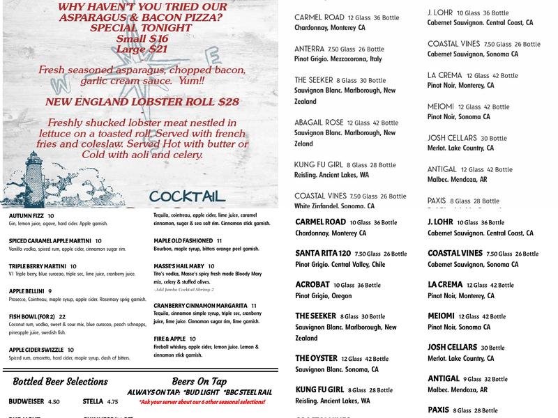 Masse's American Bistro Menu