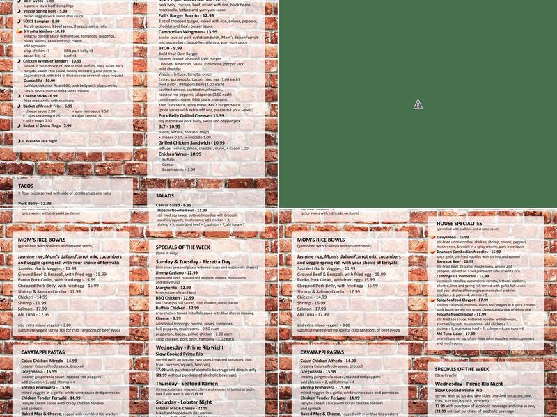 Sok's Bar & Grill Menu