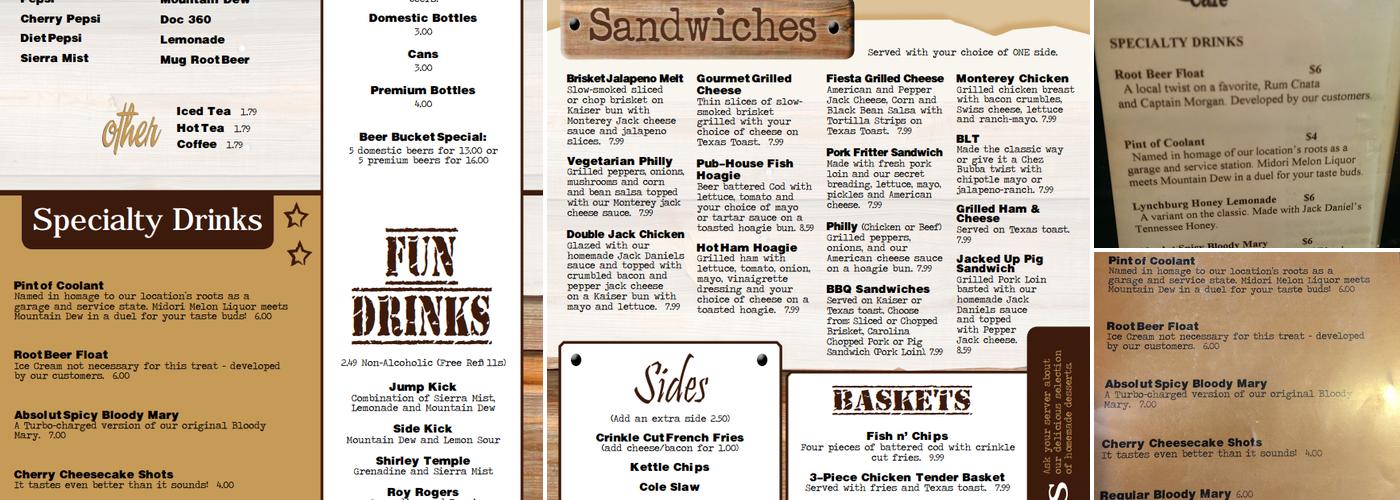 Natty B's Bar and Grill Menu