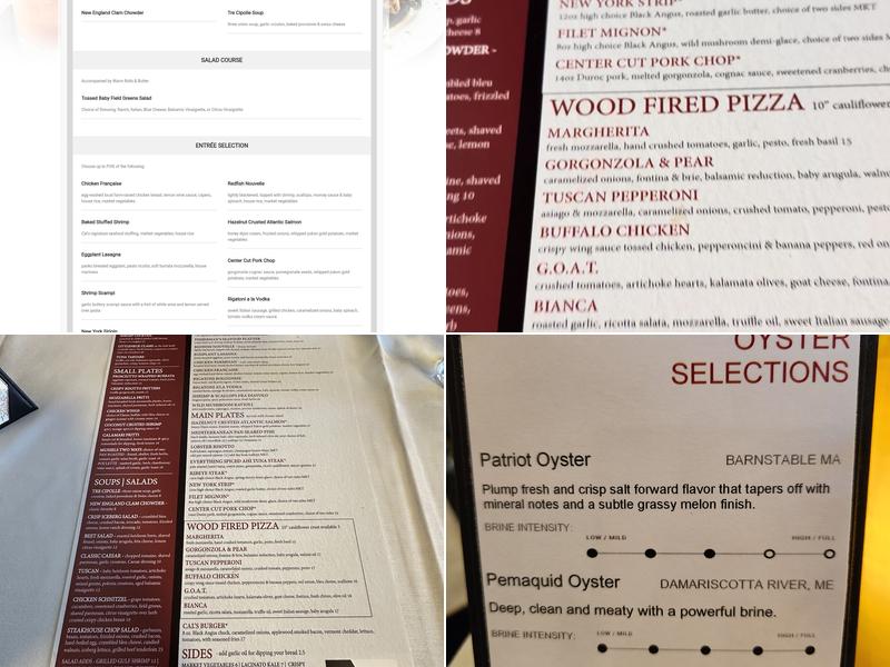 Cal's Wood Fired Grill and Bar Menu