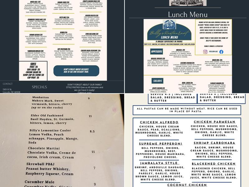 Billy's Menu