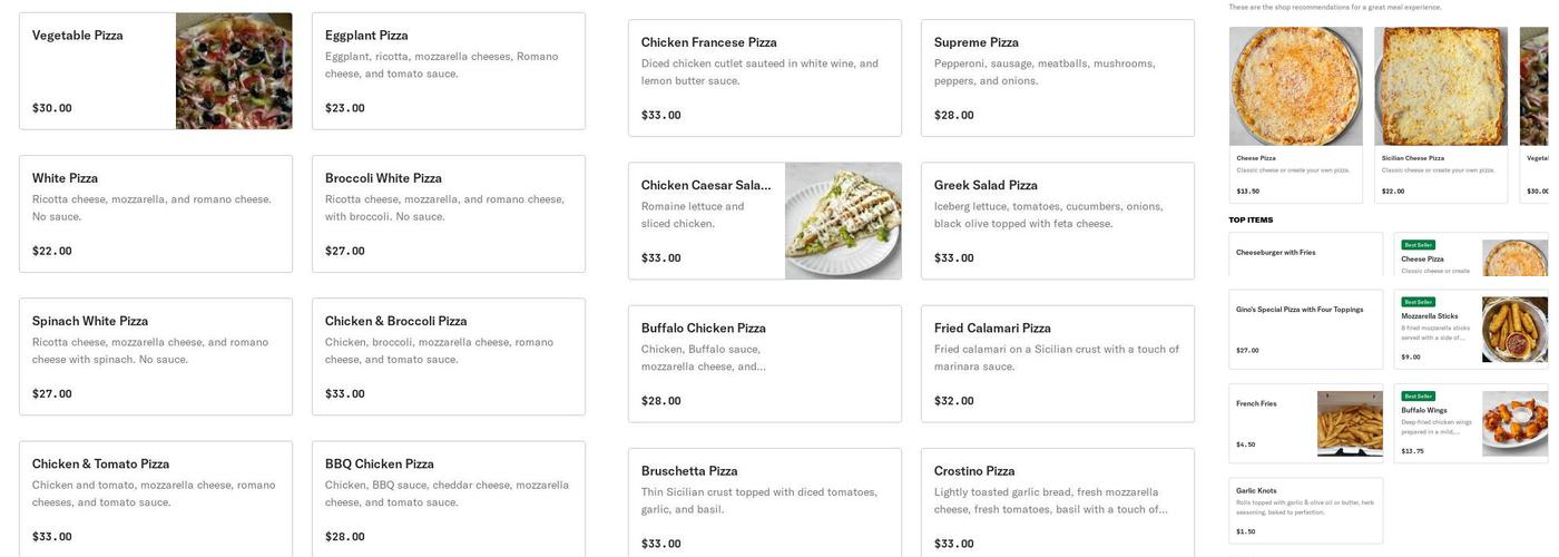 Gino's Pizza Menu