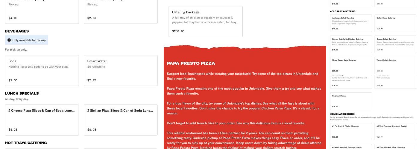 Papa Presto Pizza Menu