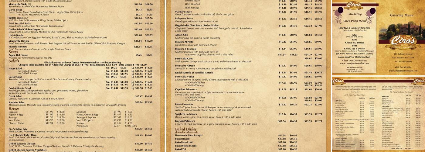 Ciro's Pizza Menu