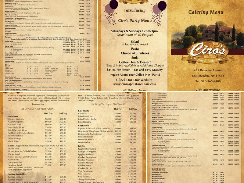 Ciro's Pizza Menu