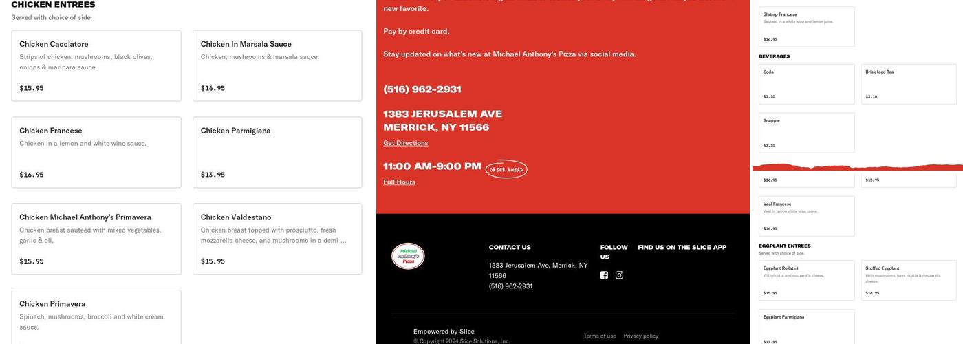 Michael Anthony's Menu