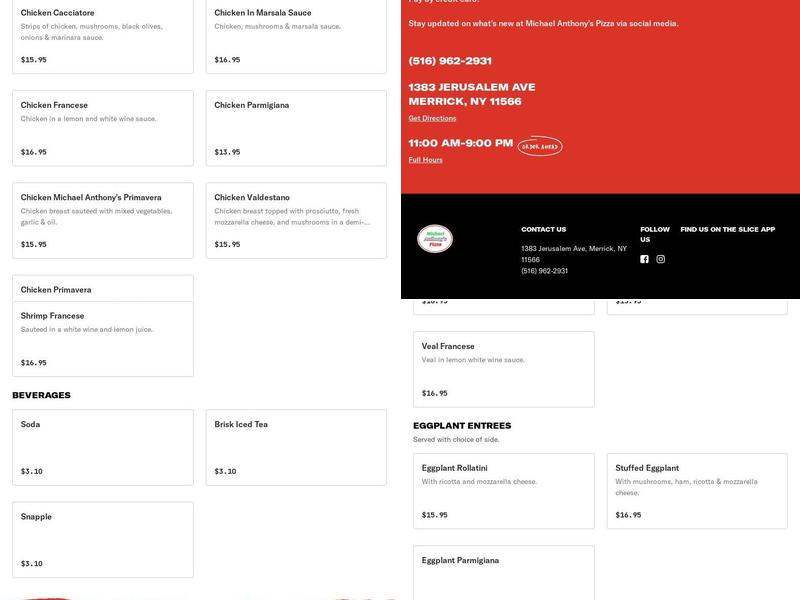 Michael Anthony's Menu