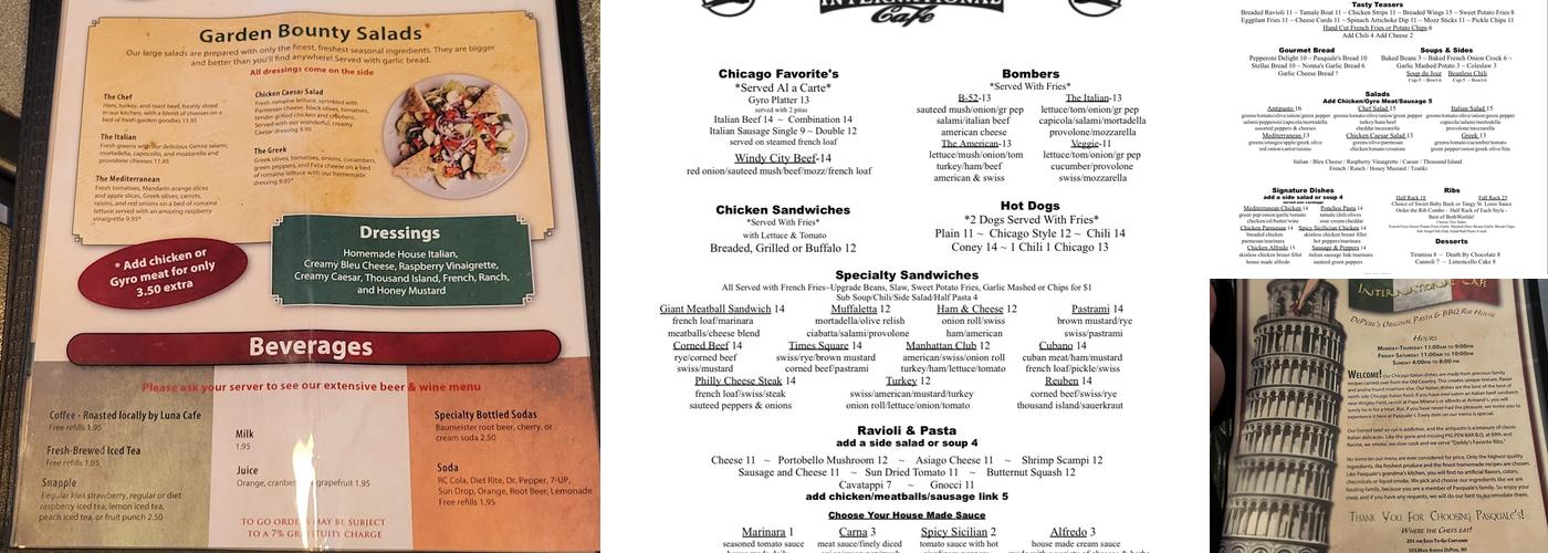 Pasquale's International Cafe Menu