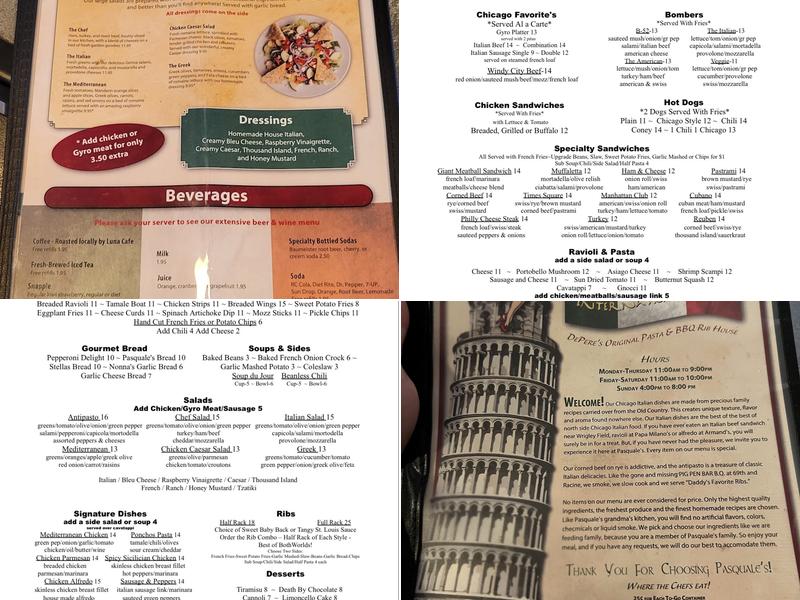 Pasquale's International Cafe Menu