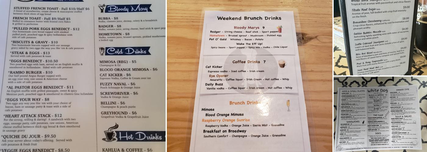 White Dog, Local Green Bay Eatery Menu