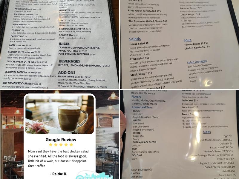 The Creamery Downtown Menu