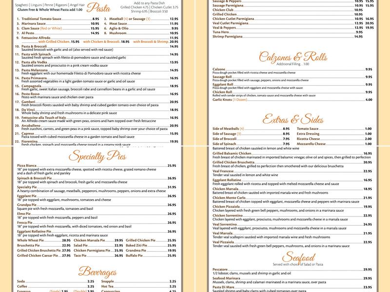 A Touch of Italy Menu