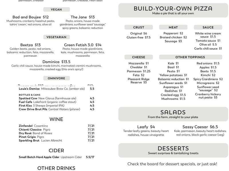 Harmony Pizza Cafe Menu