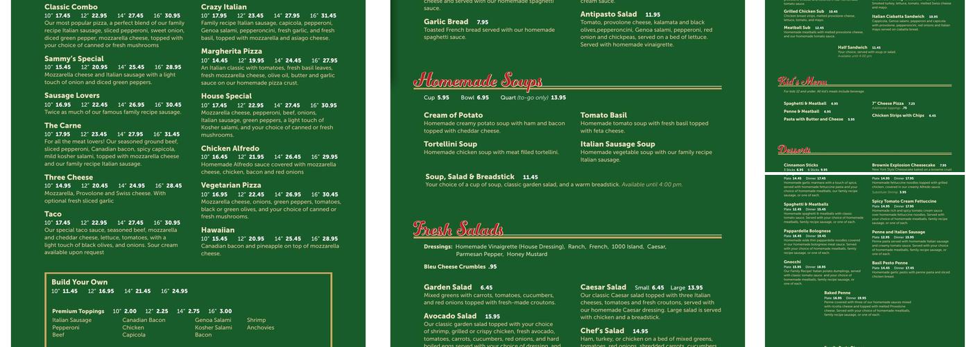 Sammy's Pizza & Italian Restaurant Menu
