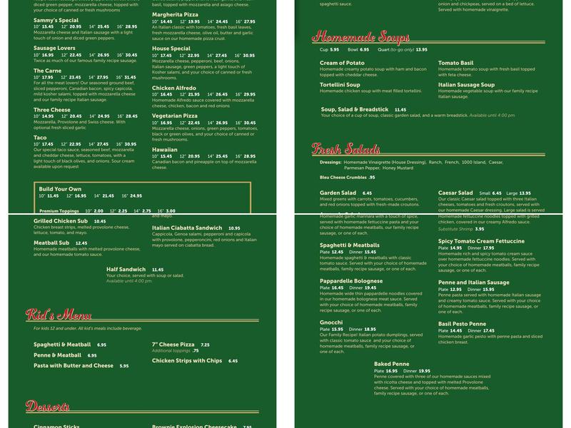 Sammy's Pizza & Italian Restaurant Menu