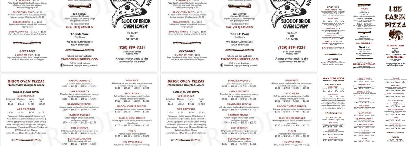 Log Cabin Pizza Osakis Menu