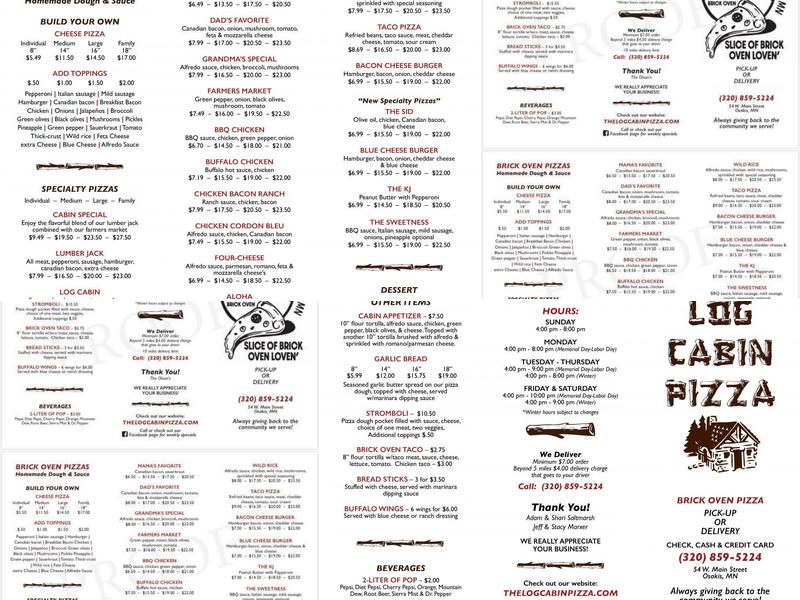 Log Cabin Pizza Osakis Menu